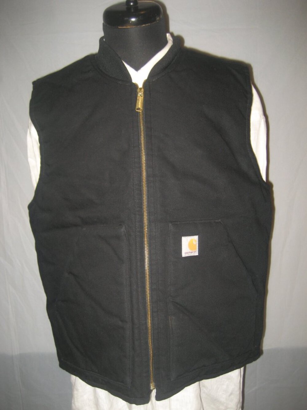 Men's Carhartt Black Cotton w/ quilted lining work Vest Large Relaxed Fit